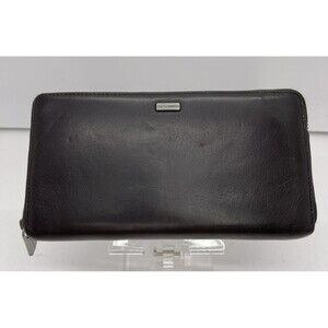 Dolce and Gabbana Logo Plate Leather Zip Around Long Wallet Brown